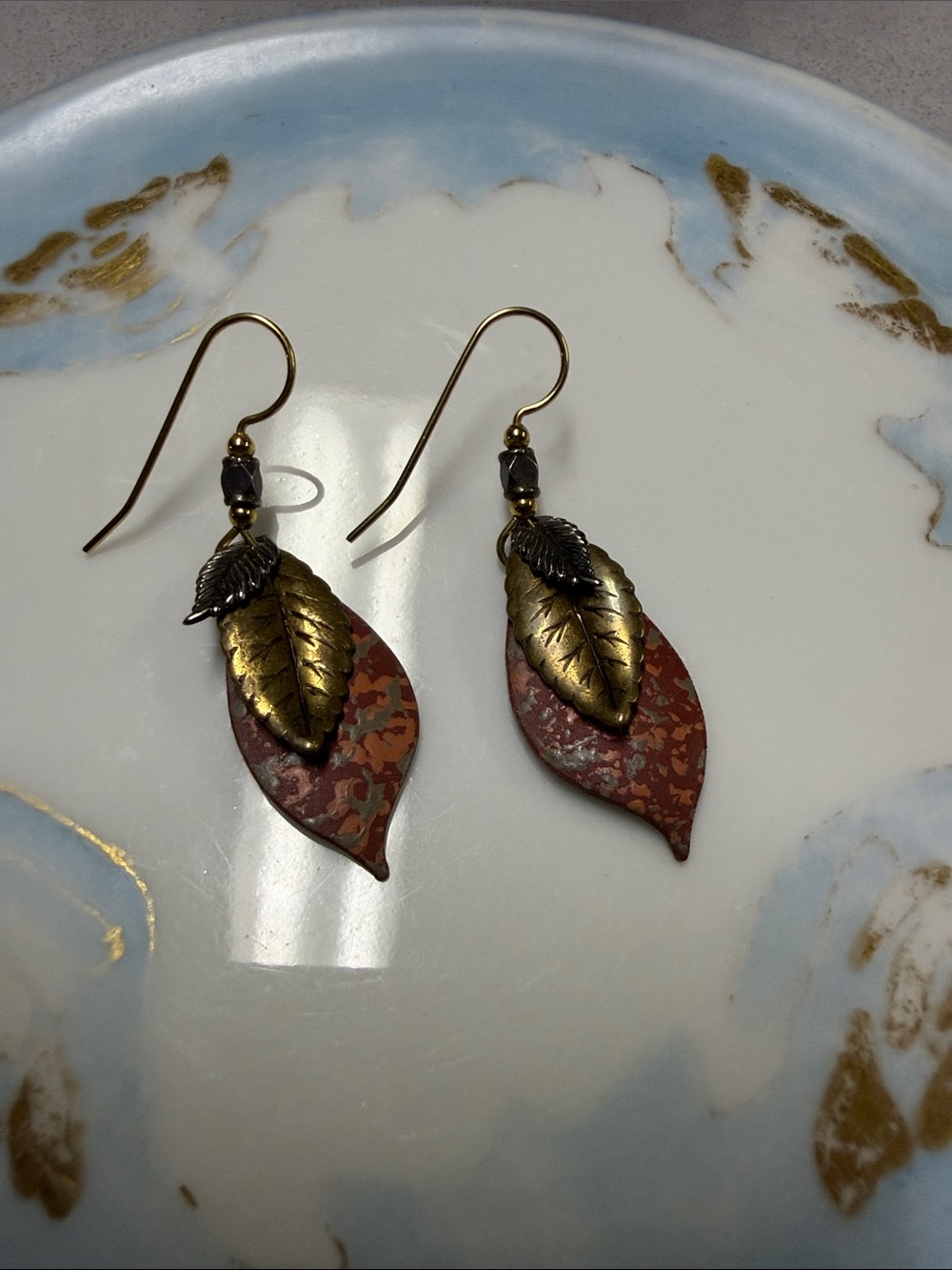 Leaf Drop Dangle Earrings - Gold-tone, silver-tone and Rust